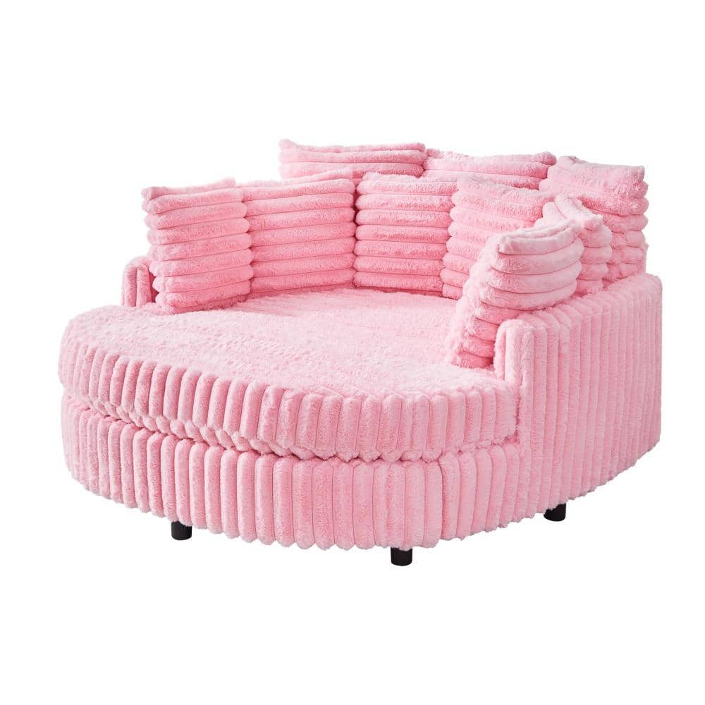 Oversized Channel Fluffy Chaise Lounge, Pink Curved Lazy Sofa with Hidden Side Storage Compartment &Portable cushion price history on PriceWatchPro