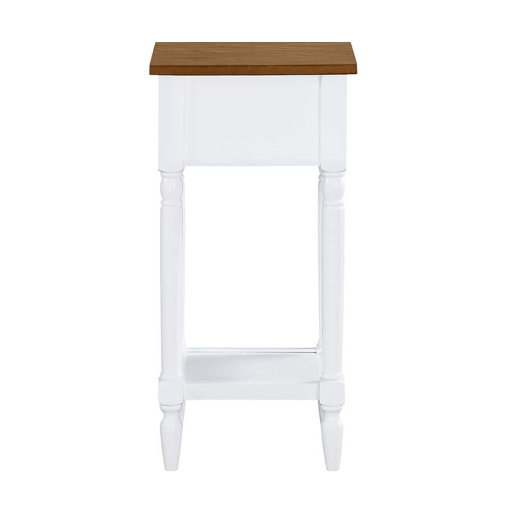 White and Medium Wood Spindle Leg Accent Table with Drawer