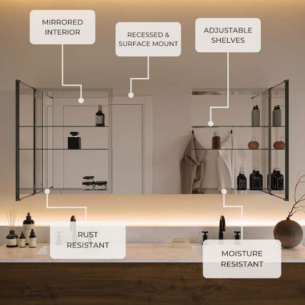 Fresca 40-in x 26-in Surface/Recessed Mount Mirror Mirrored Medicine Cabinet