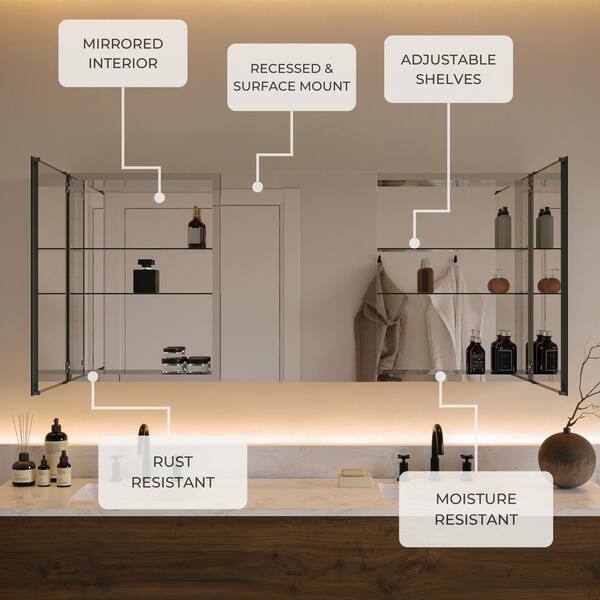 Fresca 20-in x 26-in Surface/Recessed Mount Mirror Mirrored Medicine Cabinet
