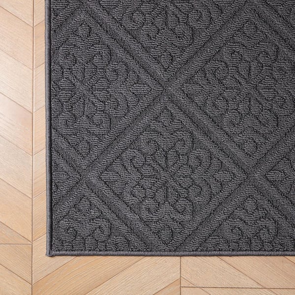 Austell Solid 2 ft. x 8 ft. Dark Gray Geometric Runner Rug