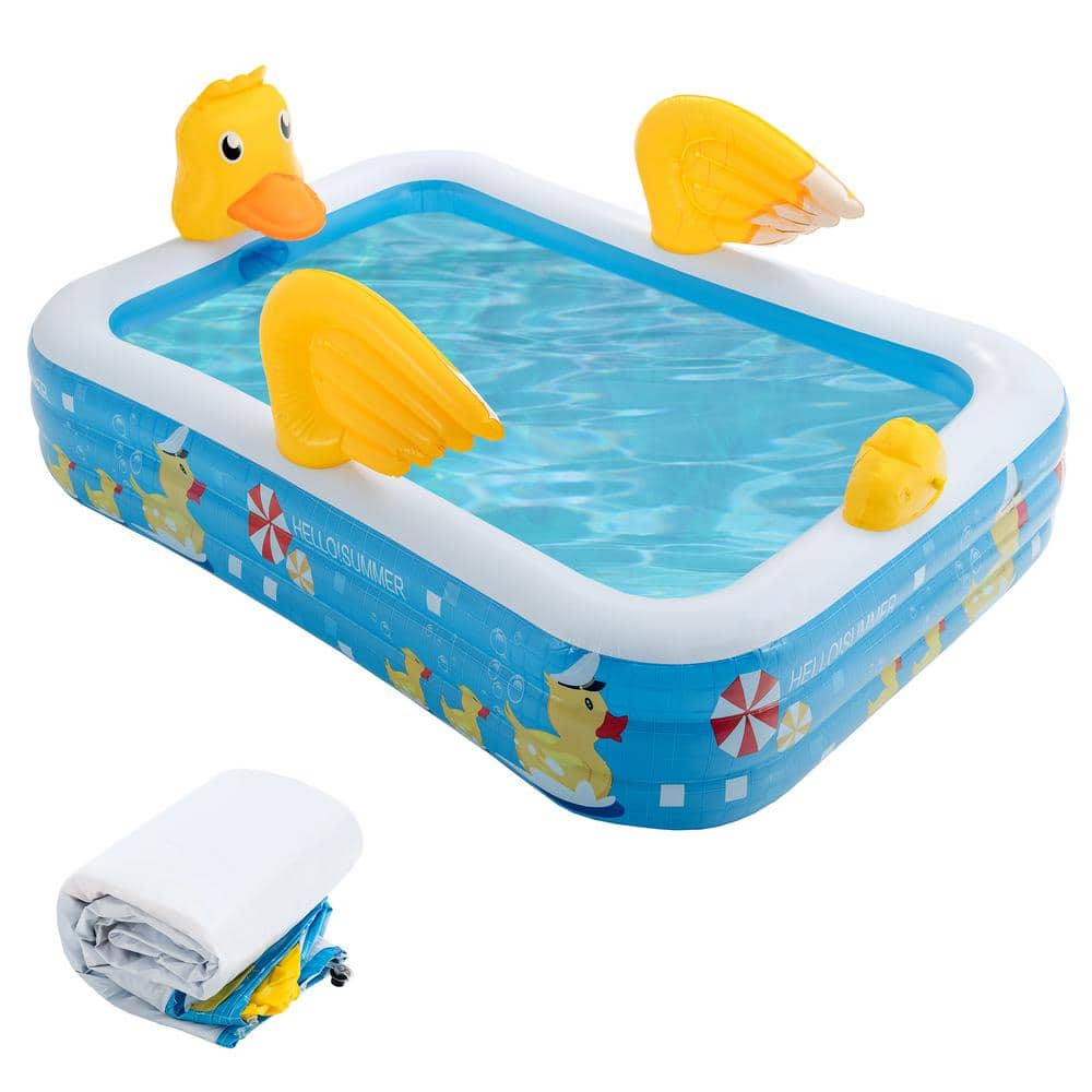 Costway 96.5 in. x 68 in. Rectangular 20 in. Inflatable Swimming Pool ...