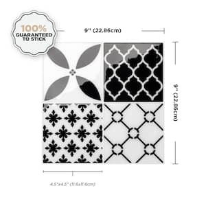 Vintage Bilbao Black/White 9 in. x 9 in. Vinyl Peel and Stick Tile (2.20 sq. ft./4-pack)