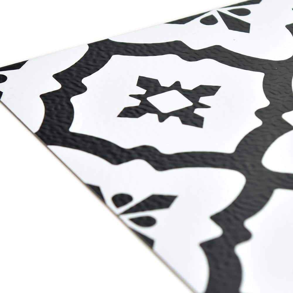 Comet Black and White Geometric Peel and Stick Vinyl Floor Tiles