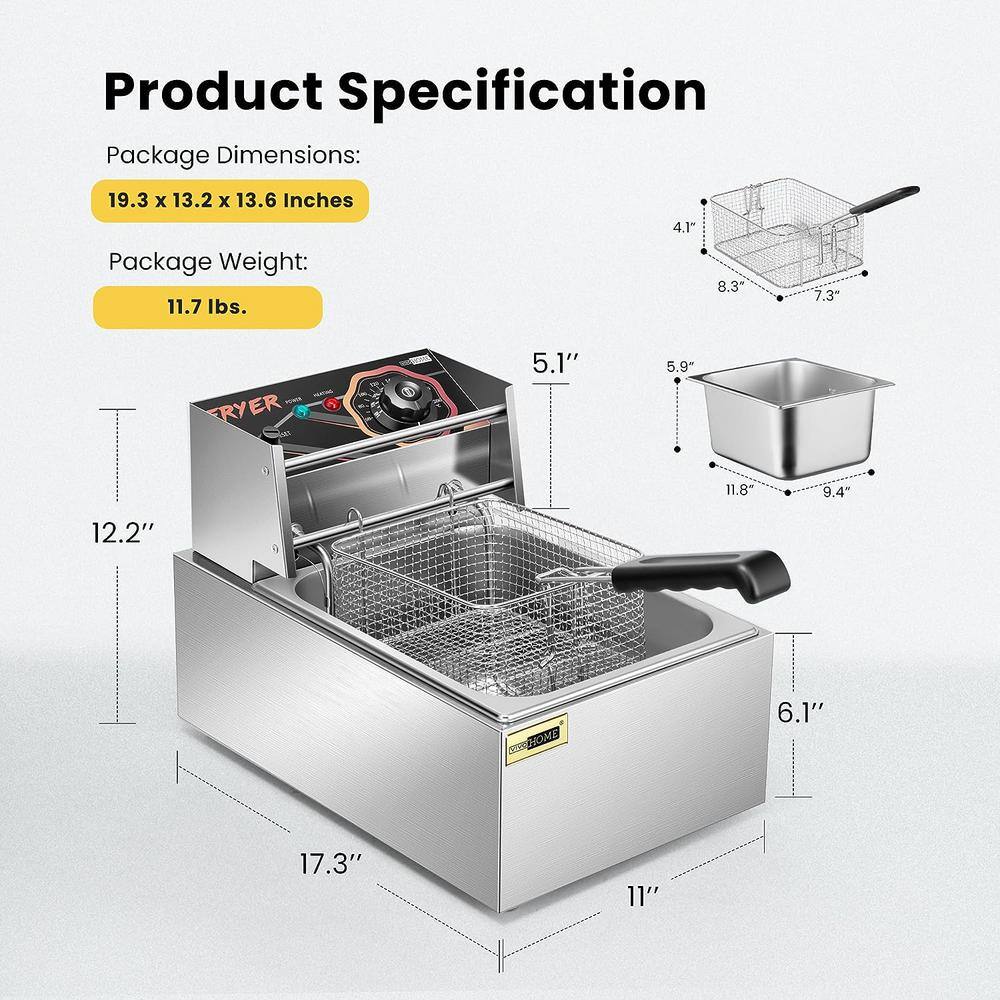 2500W Stainless Steel Electric Deep Fryer with 6.3 QT Basket
