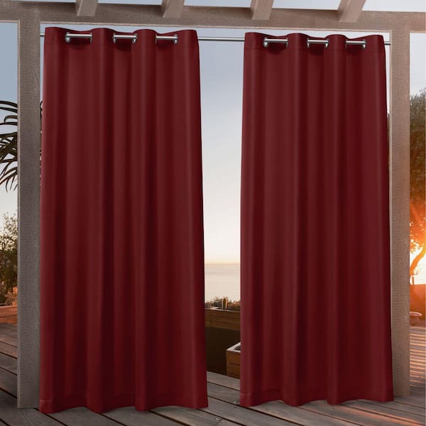 NICOLE MILLER NEW YORK Canvas Red Polyester Solid 54 in. W x 96 in. L Grommet Top Indoor Outdoor Light Filtering Curtain (Double Panel)