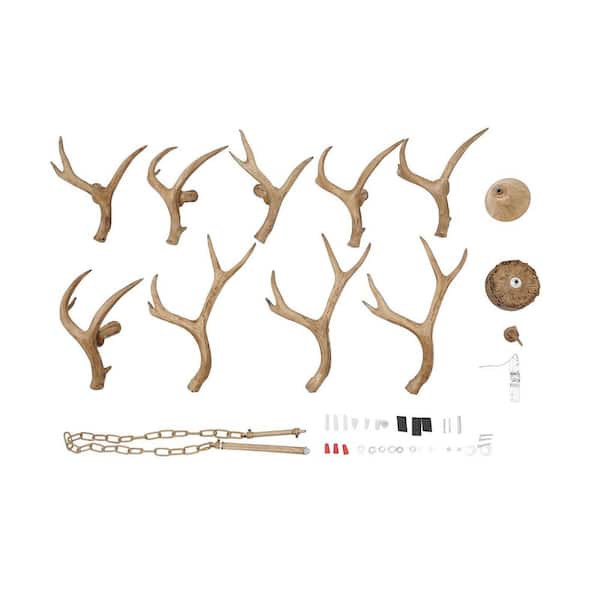 OUKANING 6-Light Vintage Brown Resin Antler Chandelier Deer