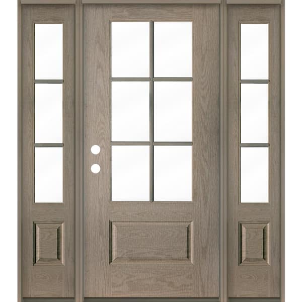 Krosswood Doors Farmhouse 64 in. x 80 in. 6-Lite Right-Hand/Inswing Clear Glass Oiled Leather Stain Fiberglass Prehung Front Door w/DSL
