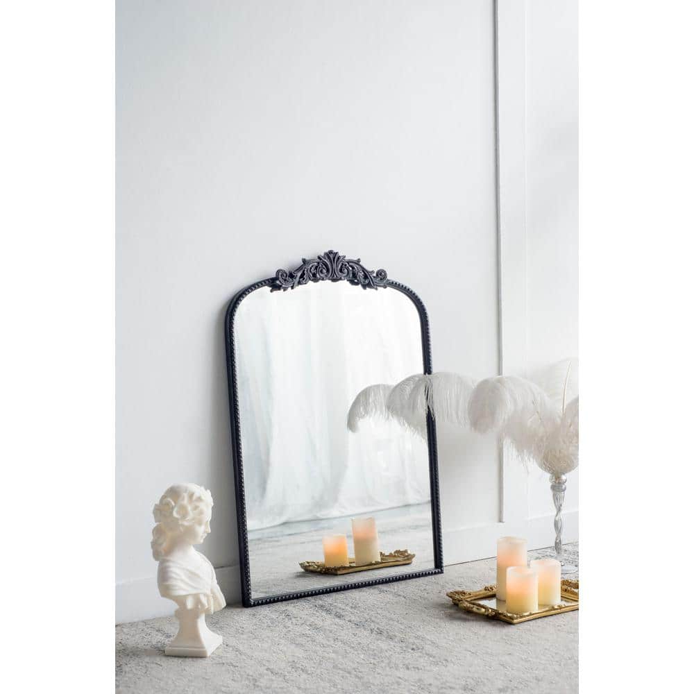 24 x 36 Inch Black Iron Framed Arched Decorative Mirror