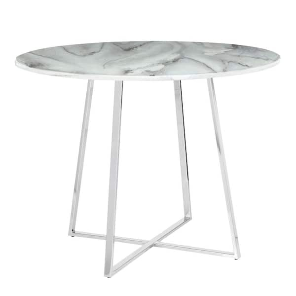 Lumisource Cosmo Round Dining Table in Chrome with White Marble Top