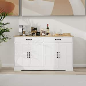 55.91inx15.75inx32.09in MDF Ready to Assemble Kitchen Cabinet in White with 2 Drawers and 4 Cabinet Doors with Fields