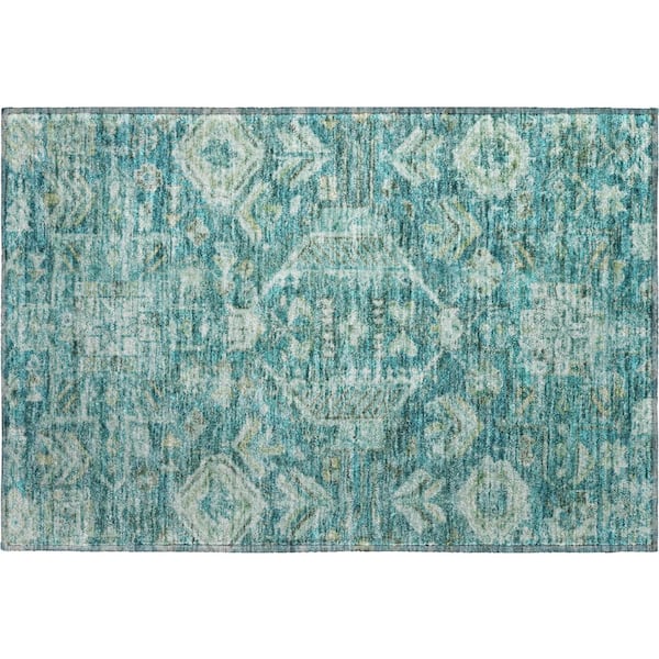 Mayfield Premium Machine Washable Abstract AMF2356 Turquoise 2 ft. x 3 ft. Accent Rug