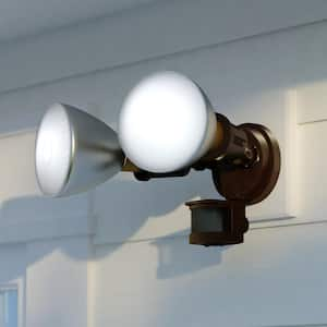 Bronze Motion Sensor Dusk to Dawn Outdoor Security Flood Light - 2 Adjustable Light Heads - 4 Modes