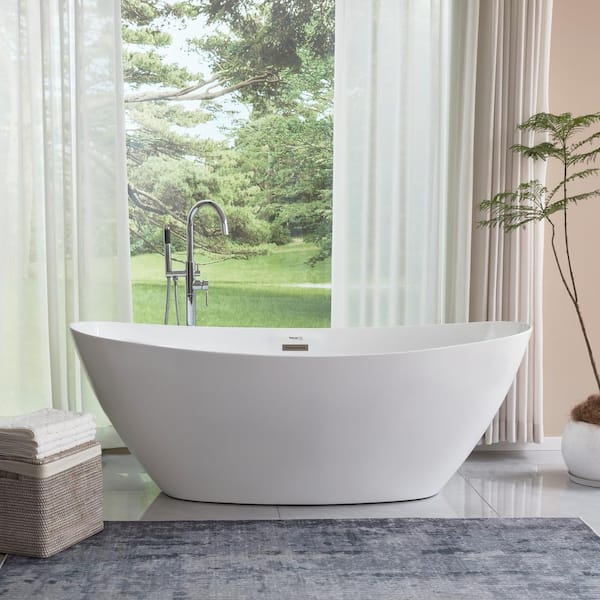 71 in. Acrylic Flatbottom Freestanding Bathtub in White/Polished Chrome