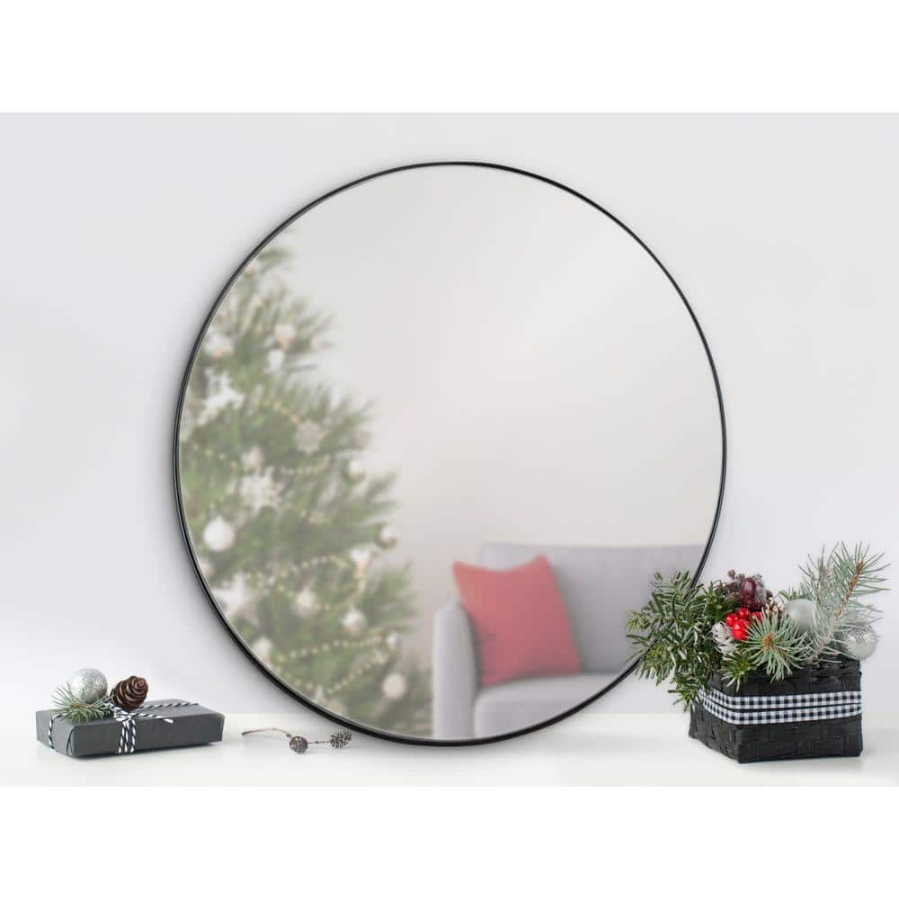 Elegant 26.5" Rollo Round Iron Wall Mirror in Black