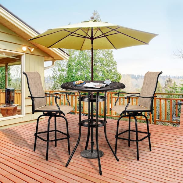 high top patio table with umbrella hole Phi Villa 60" Enlarged Basket-wave Sqaure the table serves as a base Phewnyzo 32 in. x 32