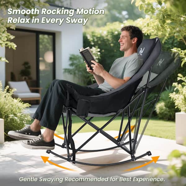 ABORON Oversized Folding Rocking Camping Chair with Cooler Bag and