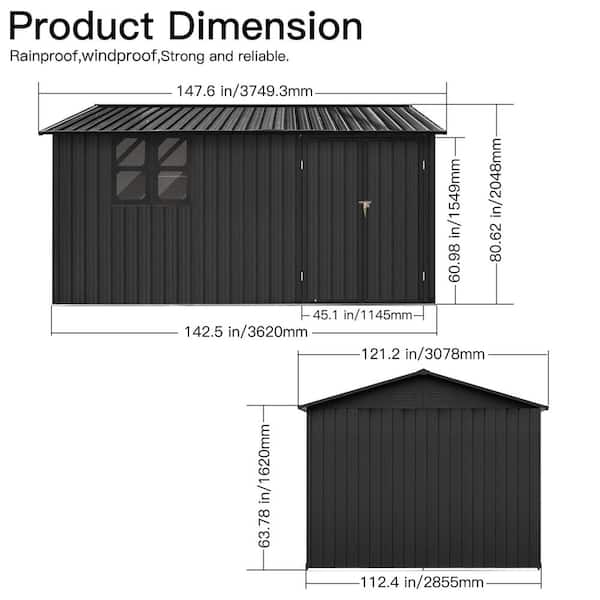 12 ft. W x 10 ft. D Outdoor Metal Storage Shed w/ Window and Goods