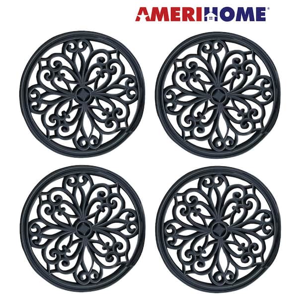 Amerihome Decorative Scrollwork Indoor/Outdoor Entryway Rubber Door Mat Set with Stair Tread Cover (5-Piece Set)