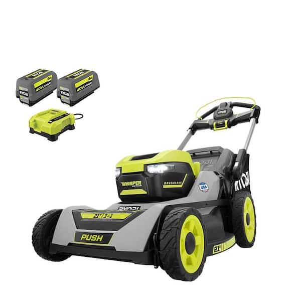 RYOBI 40-Volt HP Brushless 21 in. Whisper Series Cordless Walk-Behind Multi-Blade Push Mower - (2) 6.0 Ah Batteries & Charger