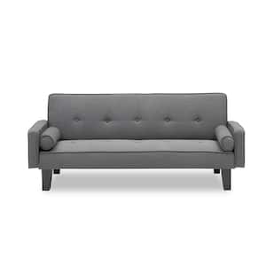 30 in. W Square Arm Sofa Cotton Upholstery Bed Sofa Modern Style Straight Sofa with 2 Pillows Linen Sofa in Dark Gray