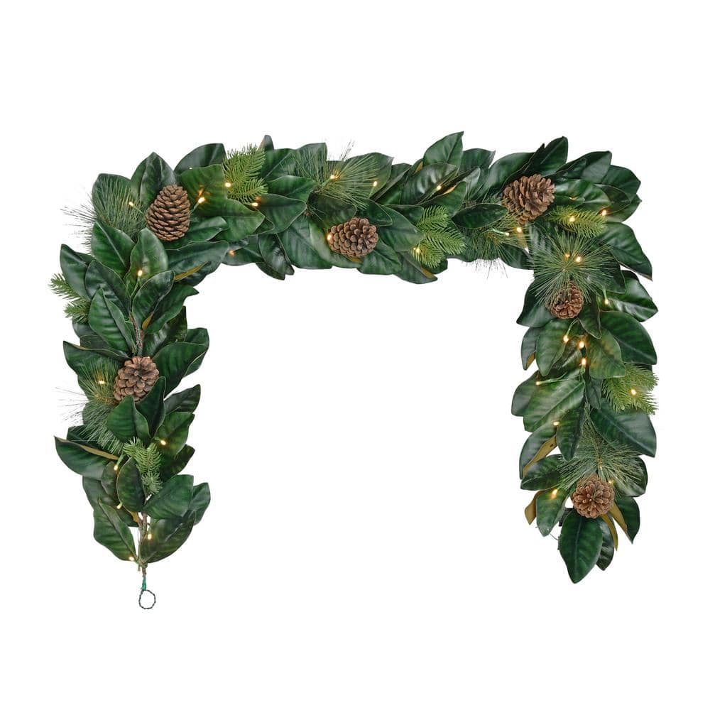Puleo International 6 ft. Green Battery Operated Prelit Decorated Artifical Christmas Garland with Pine Cones