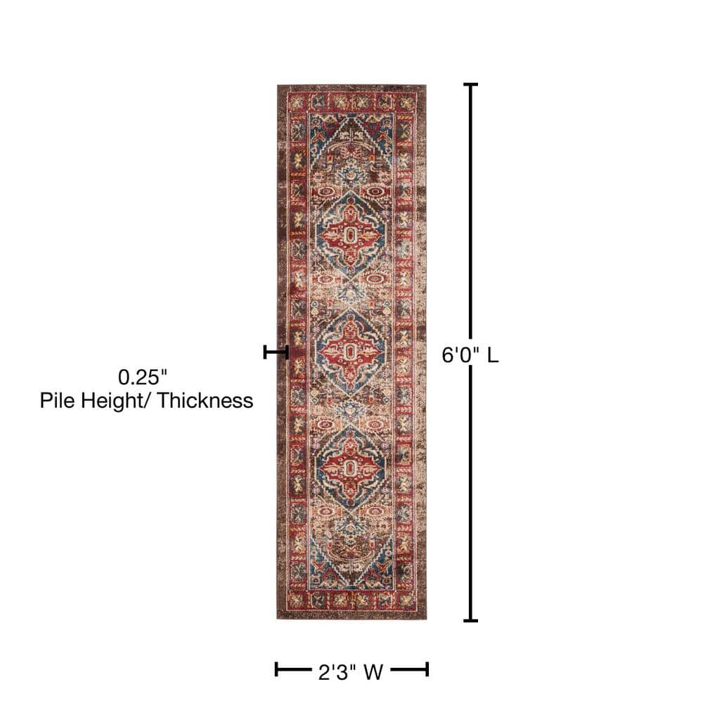 Persian Style Brown and Blue Synthetic Runner Rug