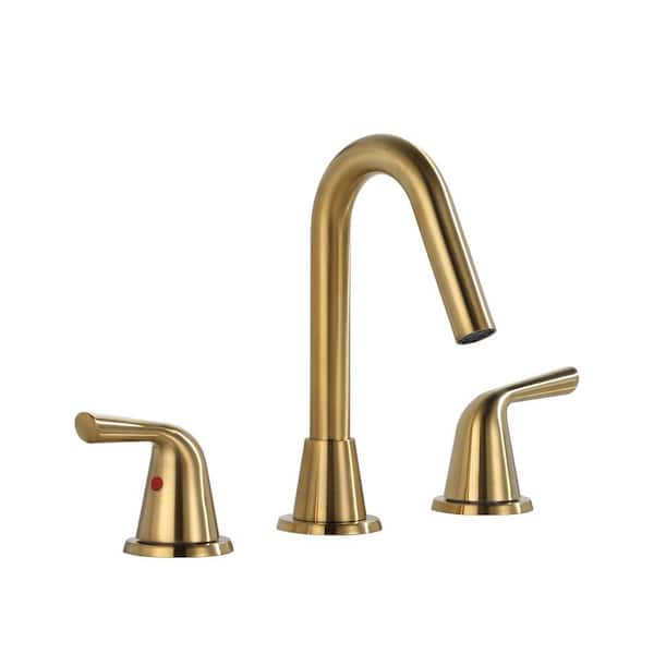 ALEASHA 8 in. Widespread Double Handle Bathroom Faucet with Drain Kit Included in Gold