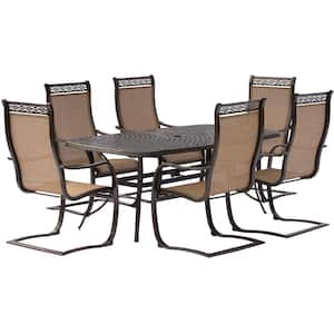 Manor 7-Piece Aluminum Rectangular Outdoor Dining Set with Spring Sling Chairs and Cast-Top Table