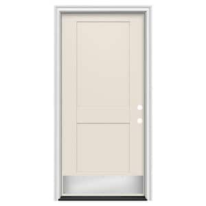 36 in. x 80 in. 2 Panel Flat Left-Hand/Inswing Primed Steel Prehung Front Door w/Brickmould, ADA Accessible