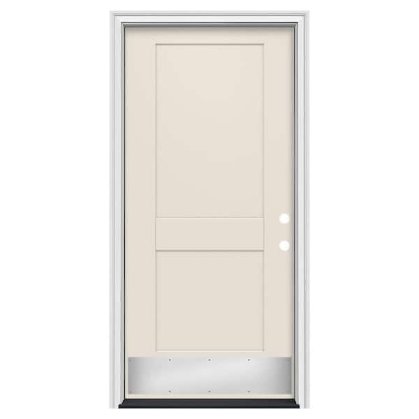 JELD-WEN 36 in. x 80 in. 2 Panel Flat Left-Hand/Inswing Primed Steel Prehung Front Door w/Brickmould, ADA Accessible