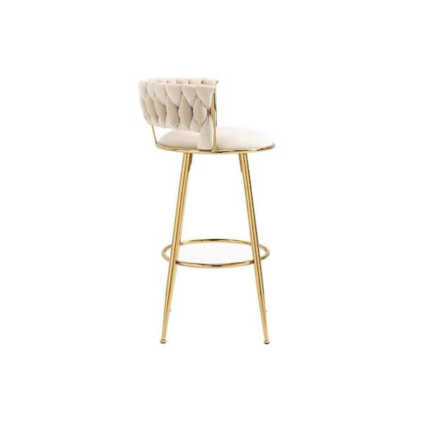 HOMEFUN 35 in. Ivory Velvet Metal Frame Cushioned Bar Stool with