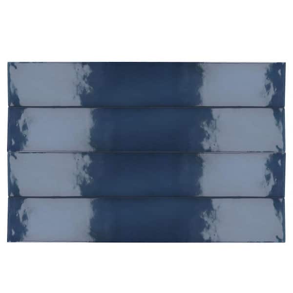 Fion Quincy Blue 2.5 in. x 16 in. Mediterranean-Inspired Subway Glossy Ceramic Wall Tile Sample