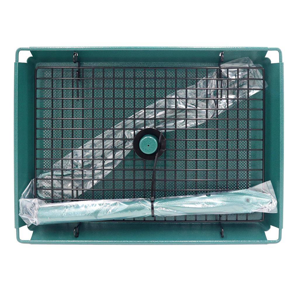 Green Metal Hanging Platform Bird Feeder with Removable Grid