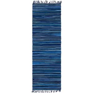 Chindi Cotton Striped Navy Blue 3 ft. x 8 ft. Runner Rug