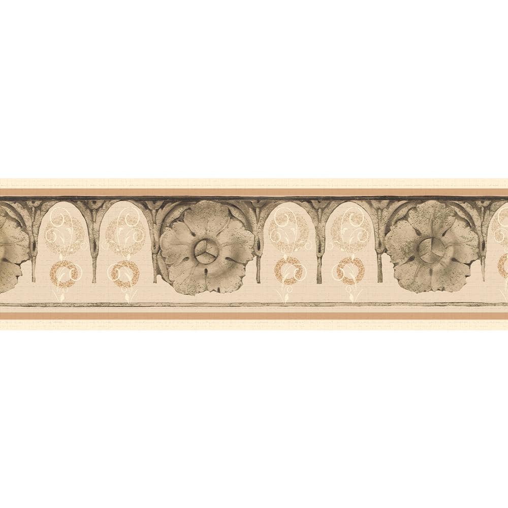Falkirk Dandy Beige, Sepia Flower, Scrolls Abstract Peel and Stick Wallpape
