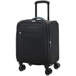 14 in. Black Spinner Carry On Underseat Luggage with USB Port, Softside Small Suitcase, Compact