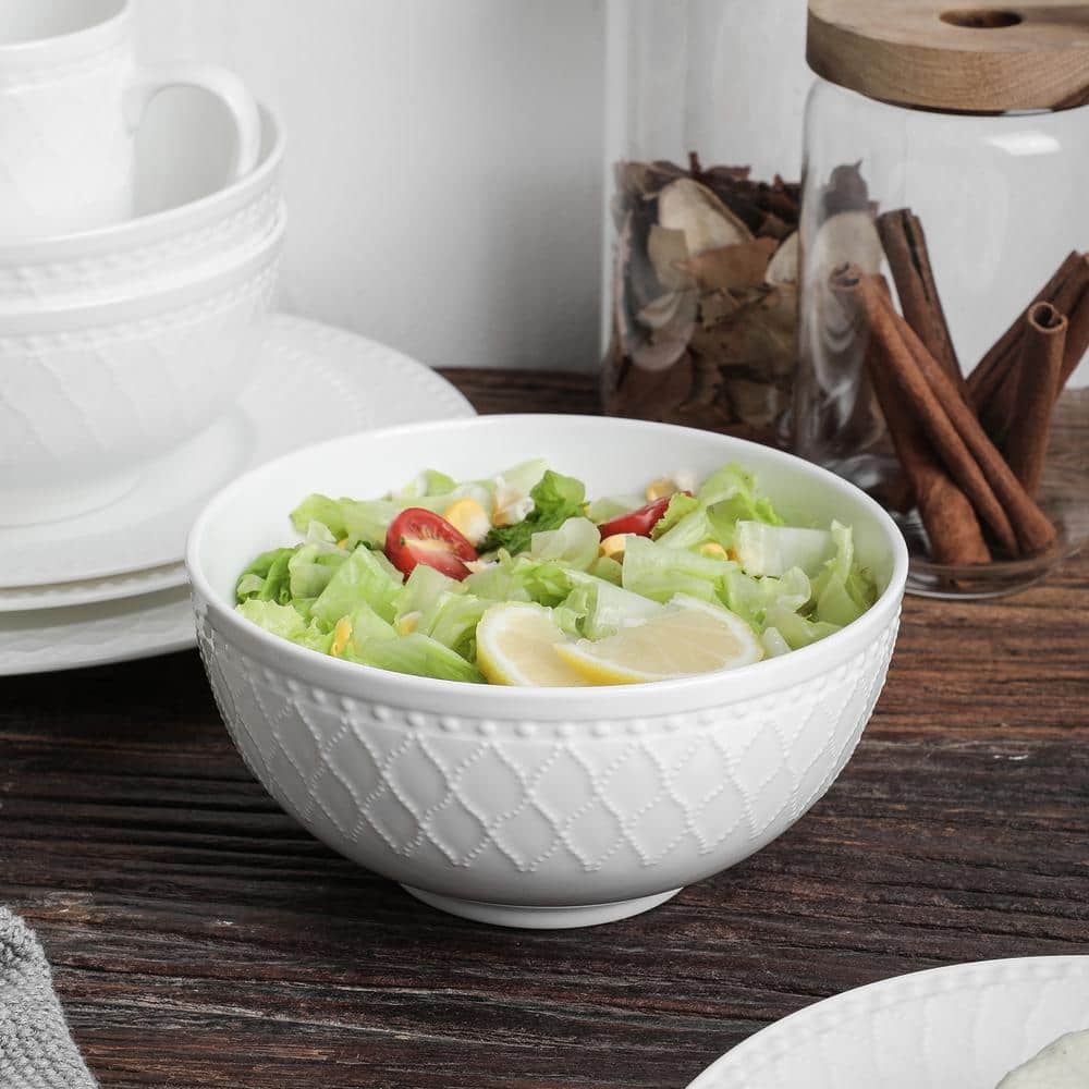White Porcelain Beaded 32-Piece Dinnerware Set, Service for 8