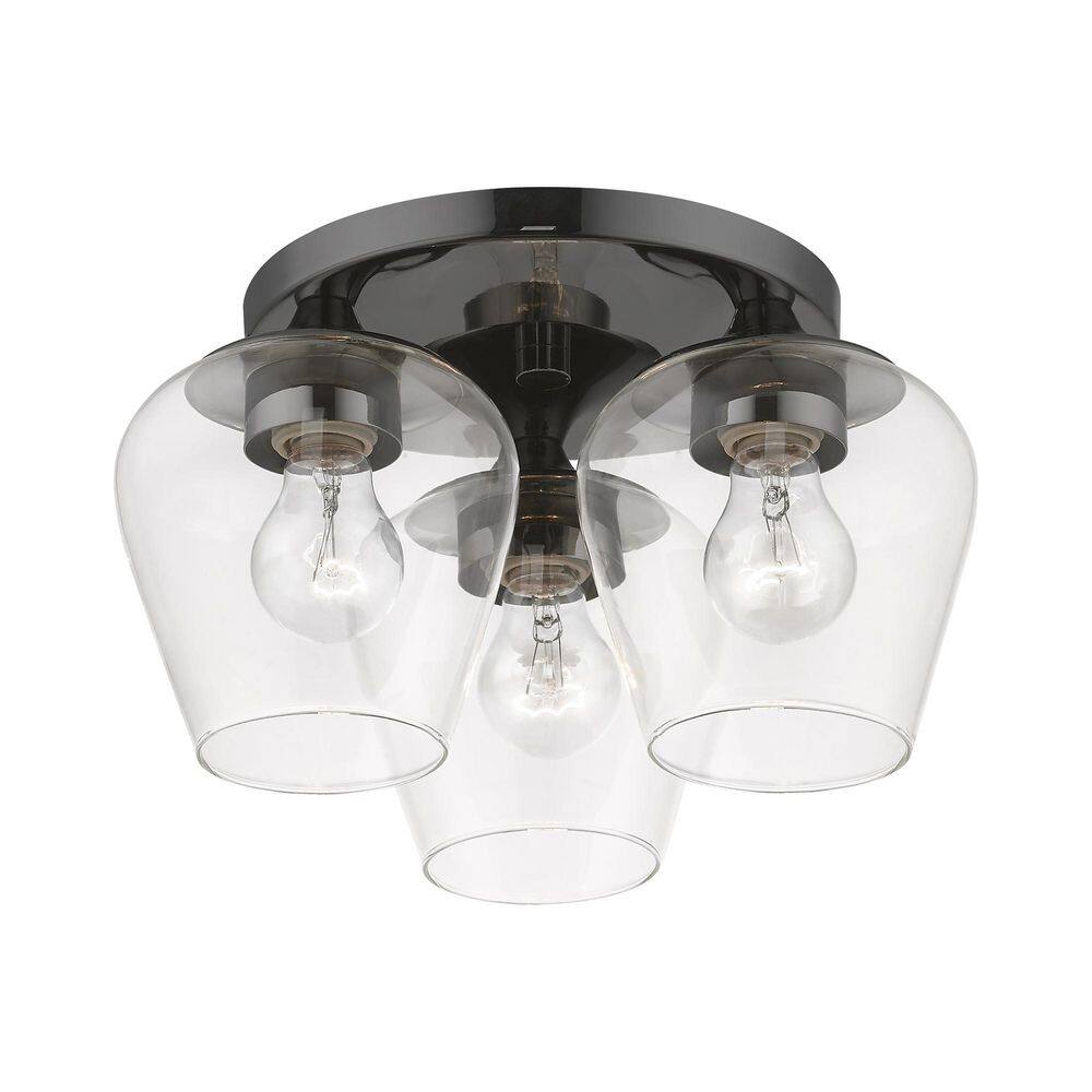 Willow 3-Light Black Chrome Flush Mount with Clear Glass Bowl