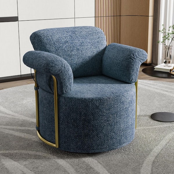 GSXYDK 41.7 in. Round Arm Velvet Curved Sofa with Barrel Swivel Accent Chair & Modern Ergonomic Design in. Denim Blue