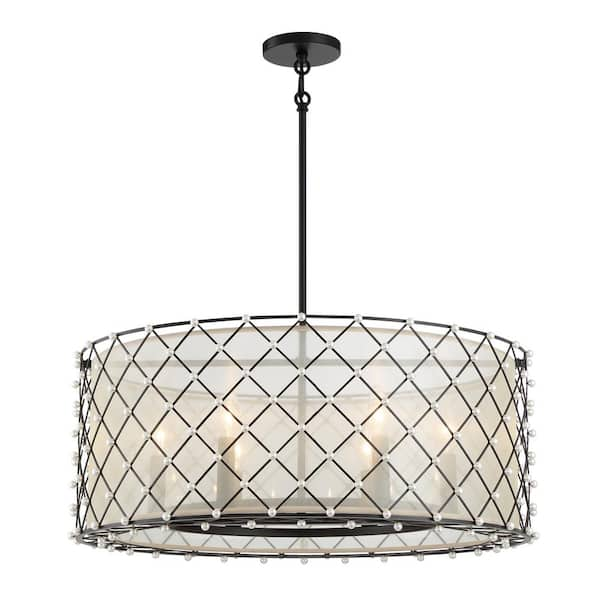 Minka Lavery Sheer Elegance 6-Light Black Drum Pendant Light with Gold ...