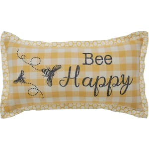 Buzzy Bees Yellow Antique White Grey Bee Happy 7 in. x 13 in. Throw Pillow