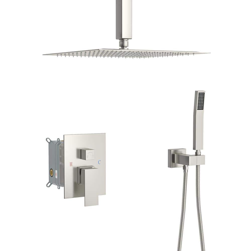 Single Handle Square Rain Shower Head with Handheld-Spray 1-Spray Shower Fa