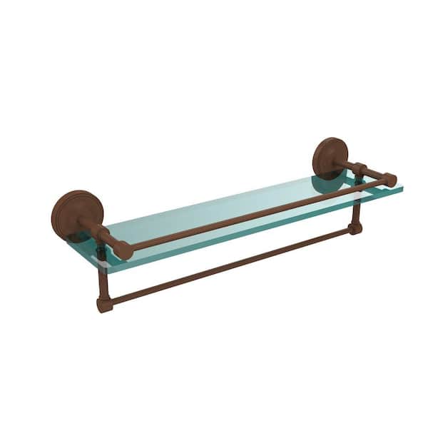 Allied Brass 22 in. L x 5 in. H x 5 in. W Clear Glass Bathroom Shelf with Towel Bar in Antique Bronze