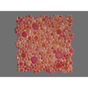 Glass Tile Love Burning 12 in. x 12 in. Red Pebble Mosaic Glossy Glass  (10.76 sq. ft./13-Sheet Case)