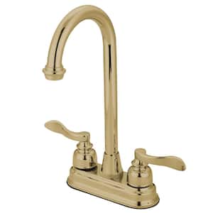 NuWave French 2-Handle Deck Mount Gooseneck Bar Prep Faucets in Polished Brass