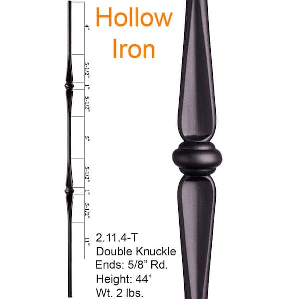 HOUSE OF FORGINGS Round 44 in. x 0.625 in. Satin Black Double Knuckle  Hollow Wrought Iron Baluster HFSTB2.11.4-T - The Home Depot