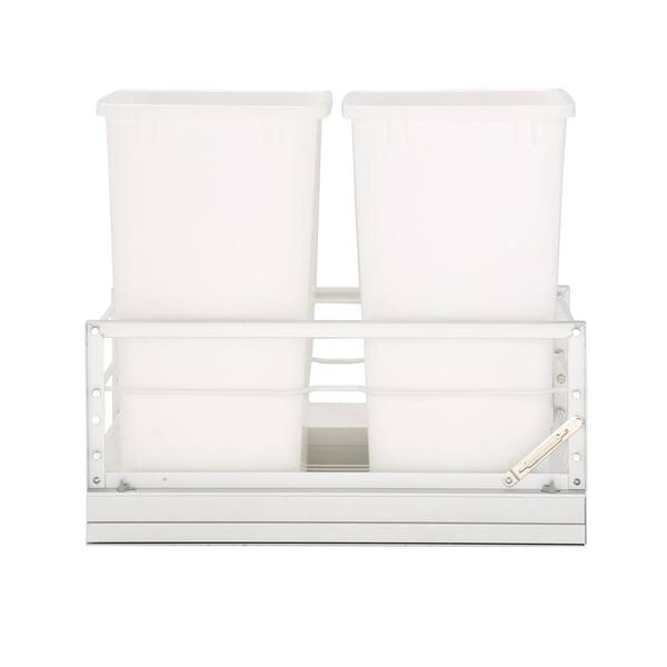 Rev-A-Shelf 19.25 in. H x 14.81 in. W x 22.13 in. D Double 35 Qt. Pull-Out Brushed Aluminum and White Waste Container