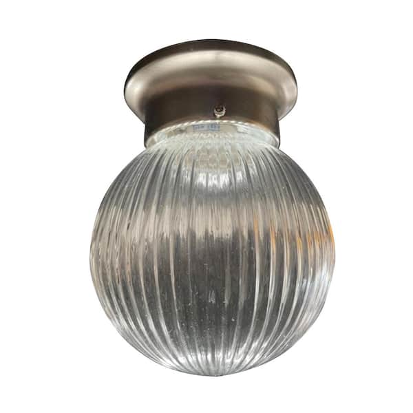 Unbranded Kent 6 in. 1-Light Nickel Finish Flush Mount Lighting with Decorative Glass Shade and No Bulbs Included 1-Pack