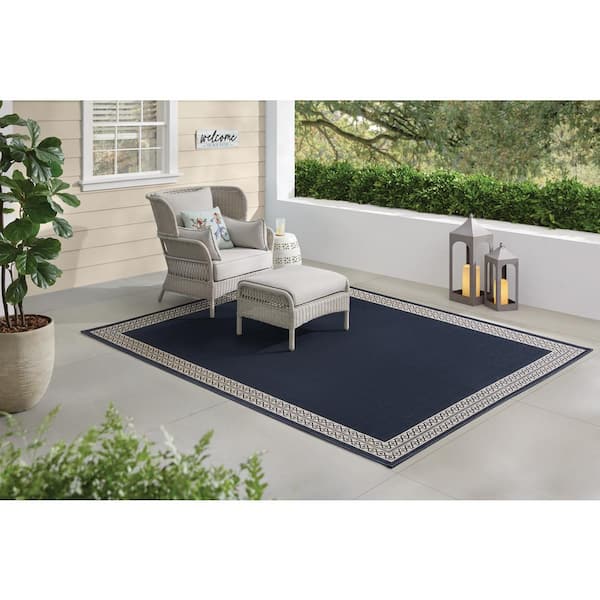 Navy 8 ft. x 10 ft. Diamond Border Indoor/Outdoor Area Rug